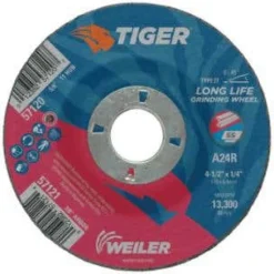 Weiler Tiger AO Grinding Wheel, 4-1/2" x 1/4", 7/8" Arbor, A24R, Type 27 57121