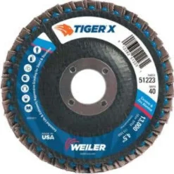 Weiler Tiger X Flap Disc, 4-1/2", 40 Grit, 7/8" Arbor, 13000 rpm, Type 27 51223