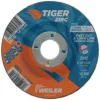 Weiler Tiger Zirc Grinding Wheel, 4-1/2" x 1/4" x 7/8" Arbor, Ceramic/Zirconia Alumina, Type 27, Z24T 58071